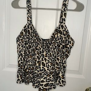 Women’s Cropped Peplum Cheetah Printed Tank
